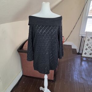 Victor Costa Occasion Black Embellished Knit Top Off Shoulder Women’s M